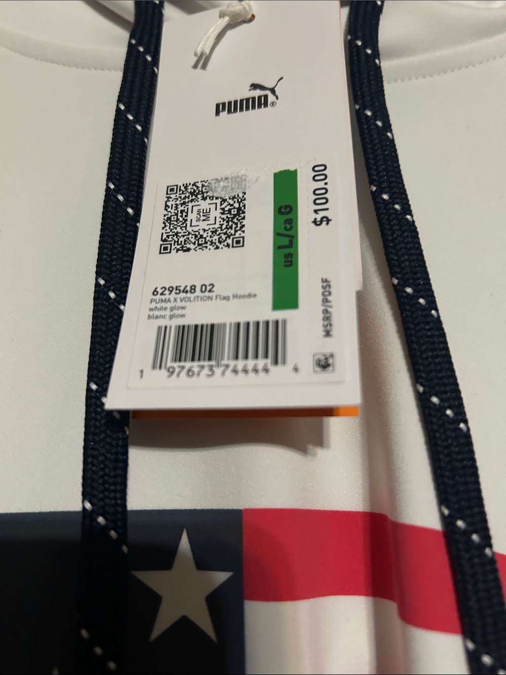 Puma White Hoodie with American Flag Graphic - Picture 3 of 12